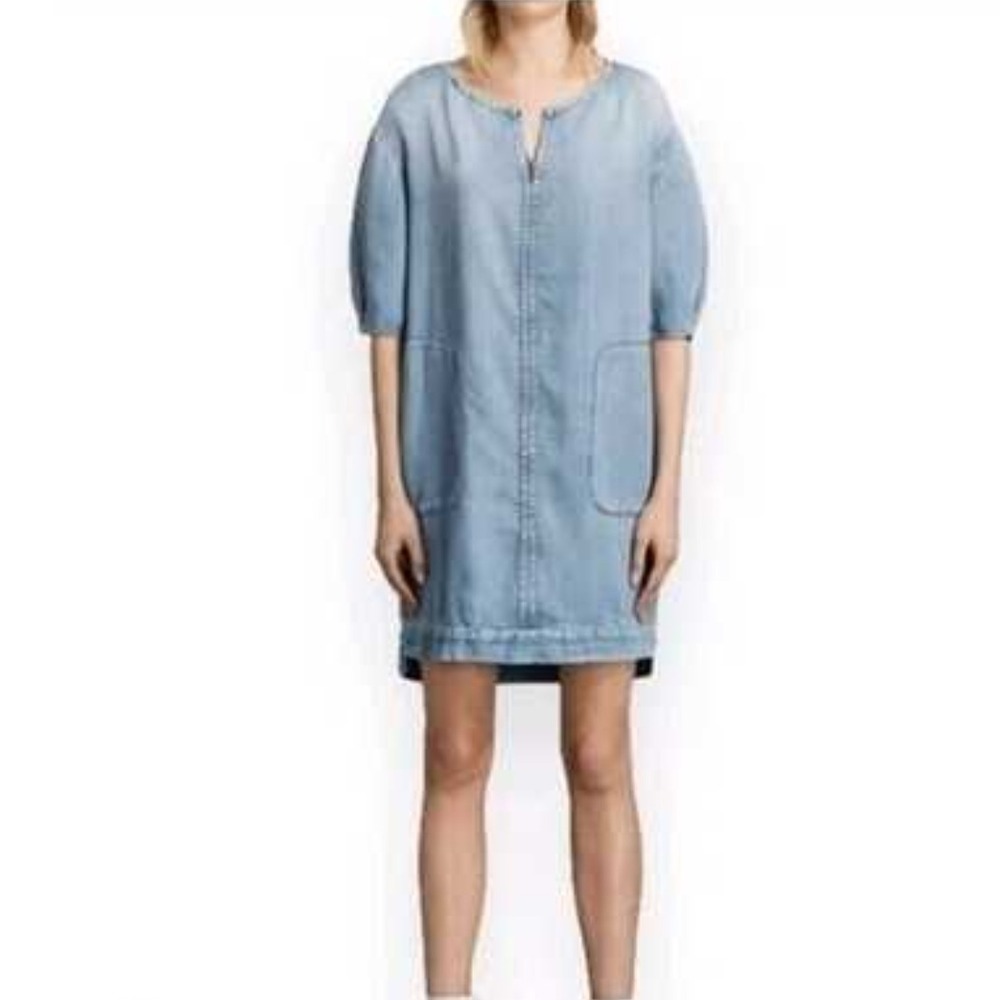 AllSaints Shelter Tencel Denim Shirt Dress Soft Wash Blue Pockets XS Super Soft